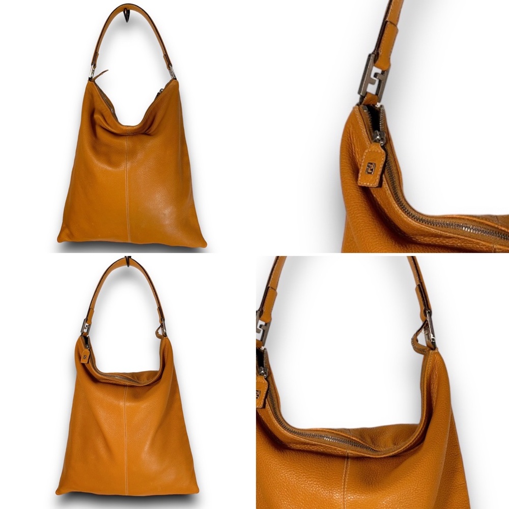 FENDI bag tan pebbled leather shoulder vintage hobo vintage slouch travel #H98 - Picture 5 of 10